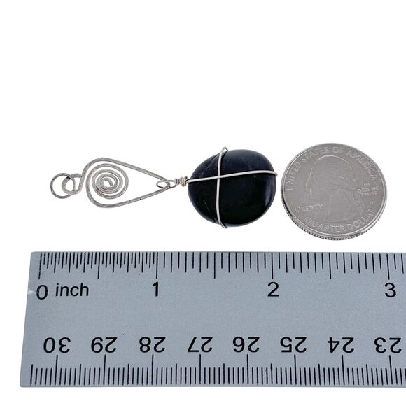 Vintage Sterling Silver 925 Wire Wrapped Onyx Healing Stone Pendant - Picture 5 of 5